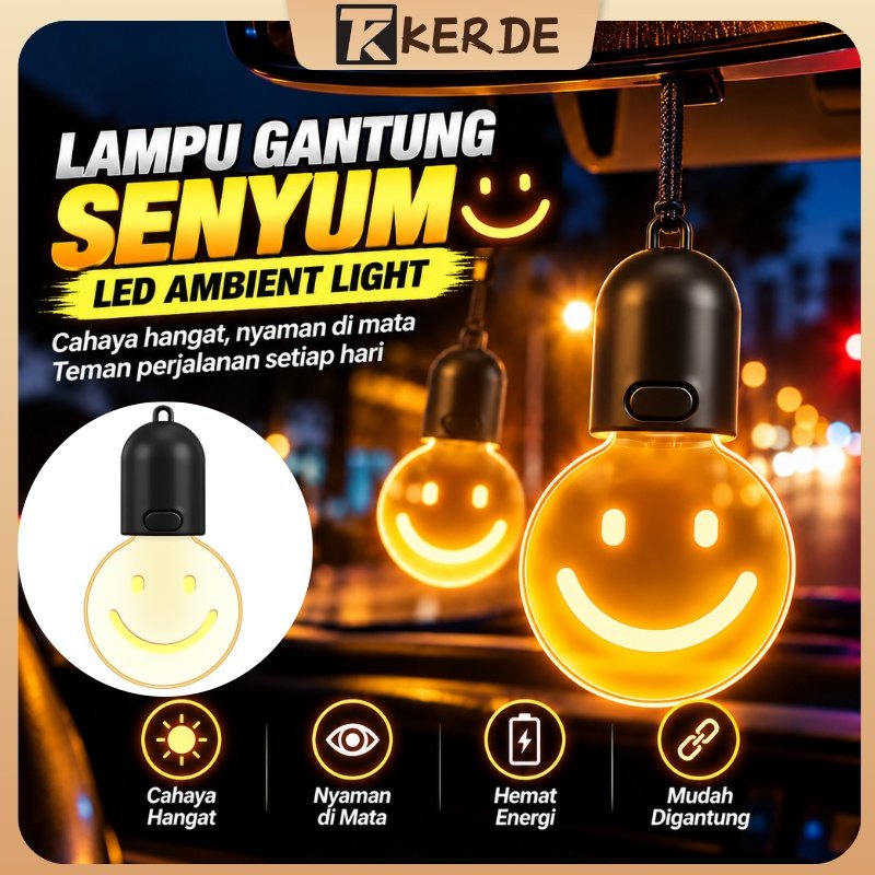 Gantungan Mobil LED Wajah Senyum Sensor Gerak Lampu Gantung Spion Mobil Cahaya Hangat Rechargeable D