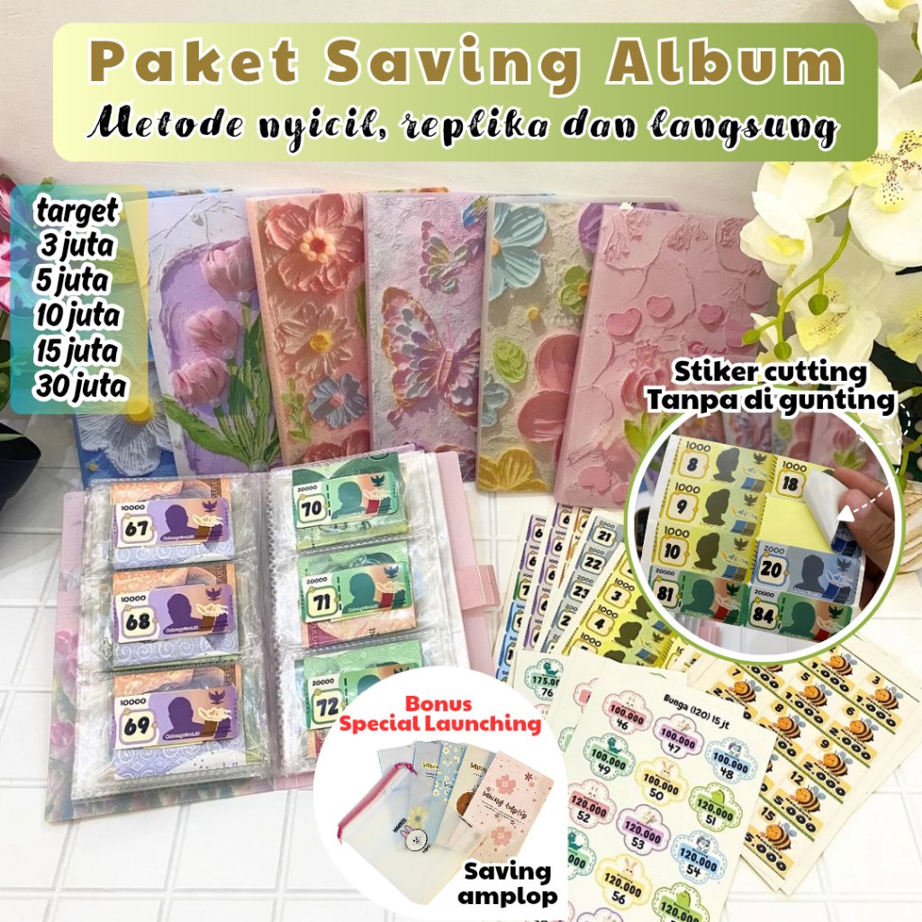 Saving album viral stiker uang relika | album nabung metode nyicil | nabung angka 120 240 buku tabun