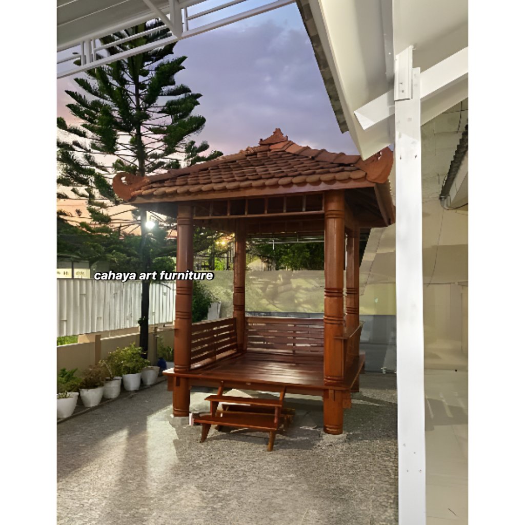 Jual gazebo minimalis kayu jati ukuran 2x2 meter jepara / gazebo taman kayu jati / saung gazebo tama
