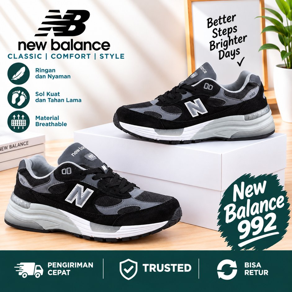 Sepatu New Balance 992 Black White Grey