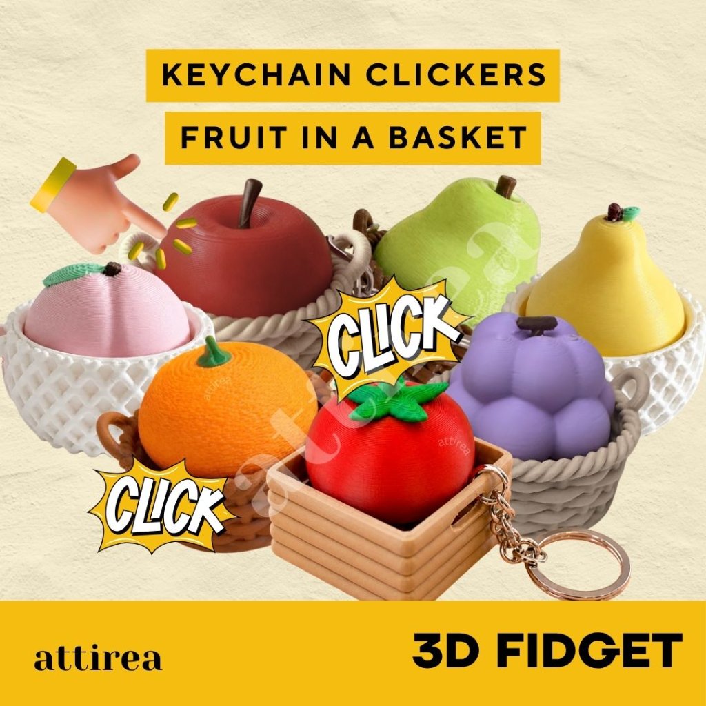 Gantungan Kunci Fidget Clicker - Fruit in a Basket | Keychain Toys Mainan Buah Apel Keranjang Anti S