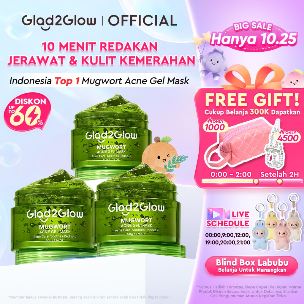 Glad2Glow Advanced Mugwort Acne Gel Mask 50/100g Masker Komedo dan Pori Pori Wajah Masker Mencerahka