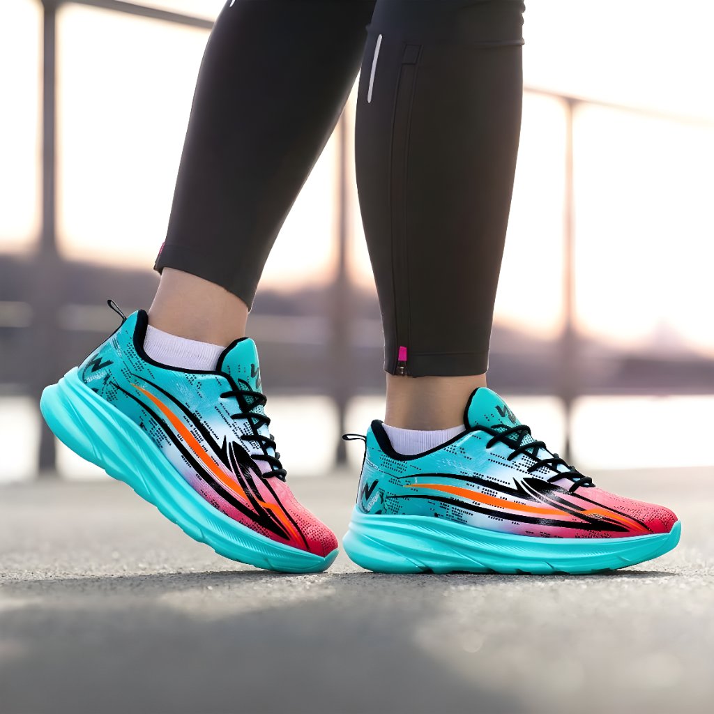 NEW SWIFT Sepatu Olahraga Wanita Warna Turquoise Pink dengan Sol Tebal untuk Jalan Jalan
