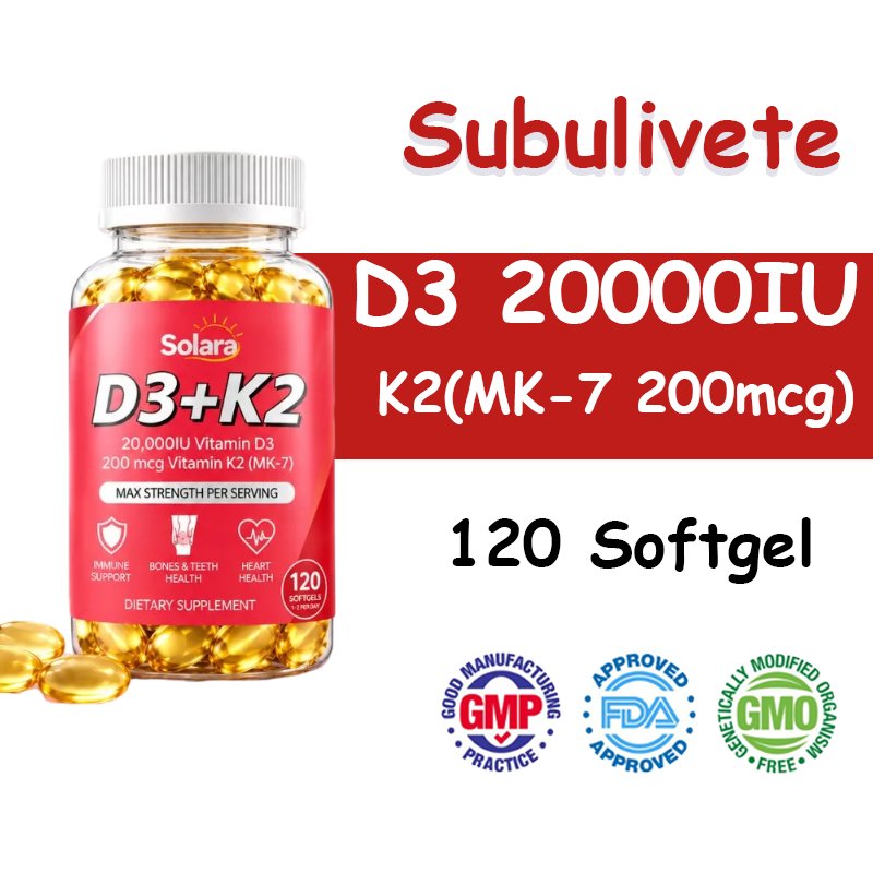 Subulivete Vitamin D3 K2 Magnesium Glycinate 120 Softgels, Vitamin D3 20000 IU + Magnesium Glycinate