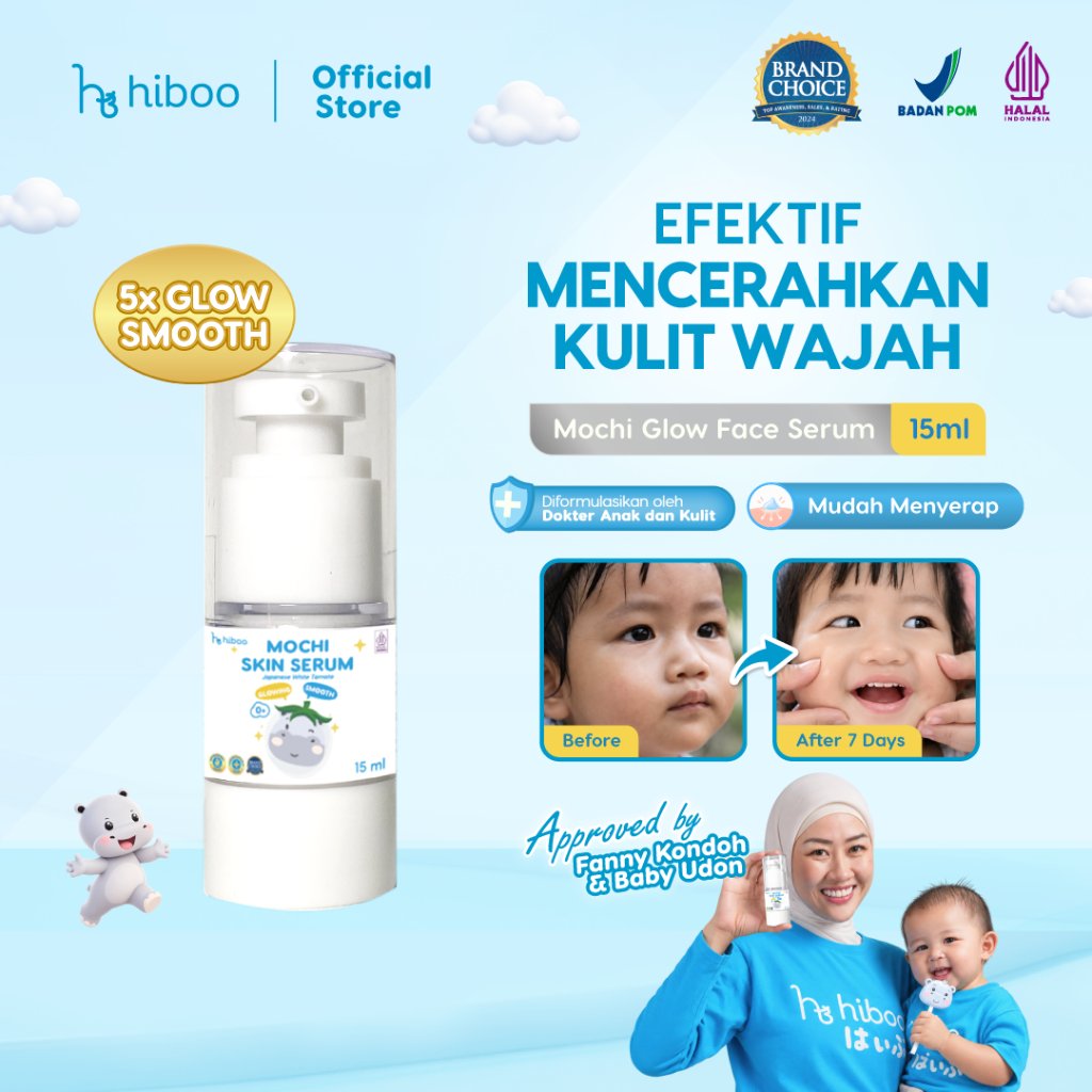 Hiboo Mochi Face Serum with Japanese White Tomato 2 in 1 Face Cream Bayi & Lotion Bayi 15 ml - Skinc