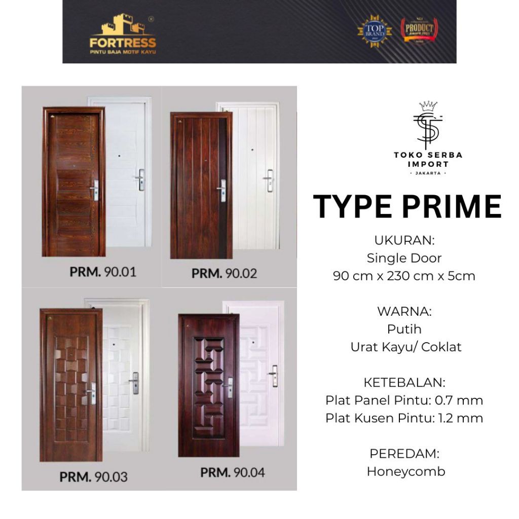 Pintu Kamar | Pintu Rumah Baja Fortress 90x230cm  - Type PRIME 90