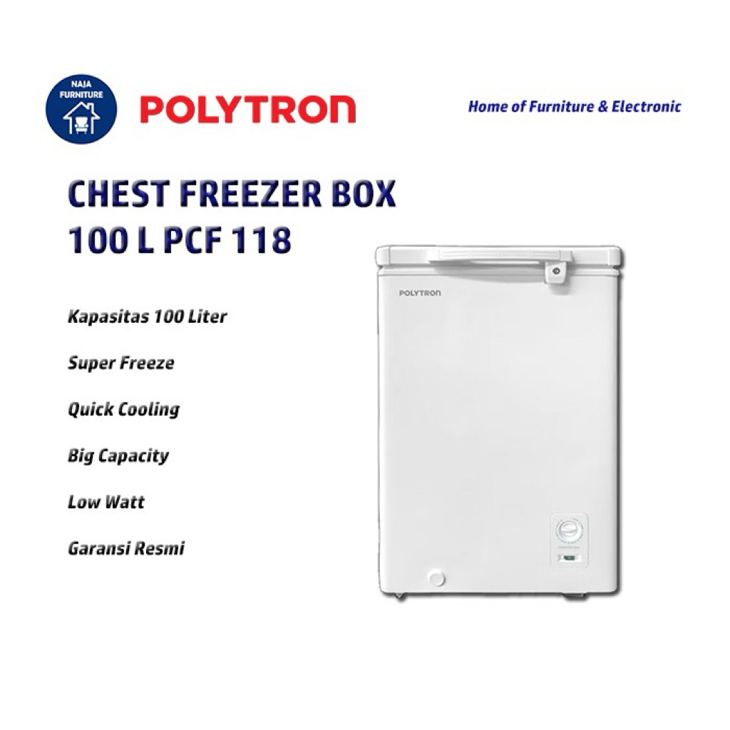 POLYTRON Chest Freezer Box 100 Liter PCF 118 | Freezer Box Polytron 100 Liter | Feezer Daging Makana