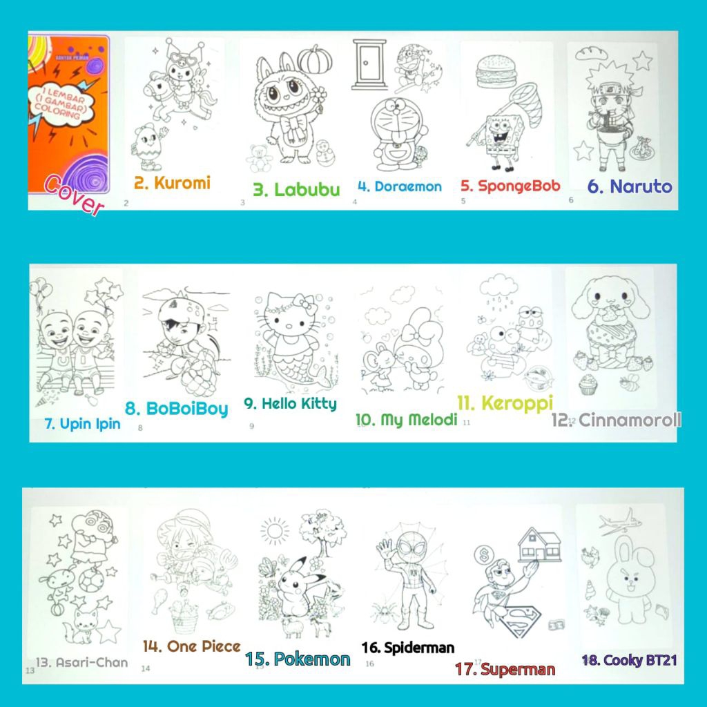 A4 Kertas Gambar Mewarnai – 1 Lembar 1 Gambar (Rp.600)