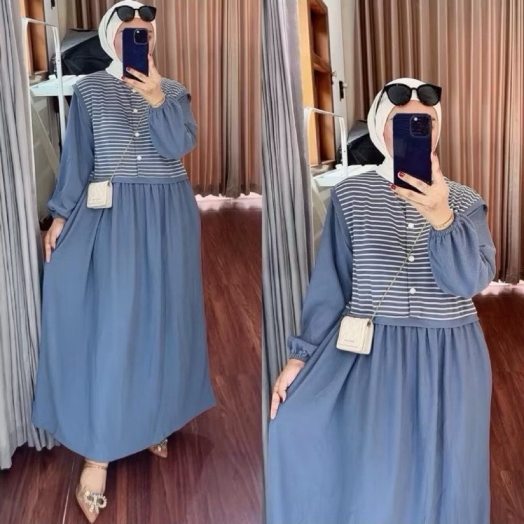 MIDI DRESS AZOYA STRIPE SALUR TERBARU/DRESS WANITA REMAJA KATUN MUAT BB 25-55kg DRESS WANITA MURAH D
