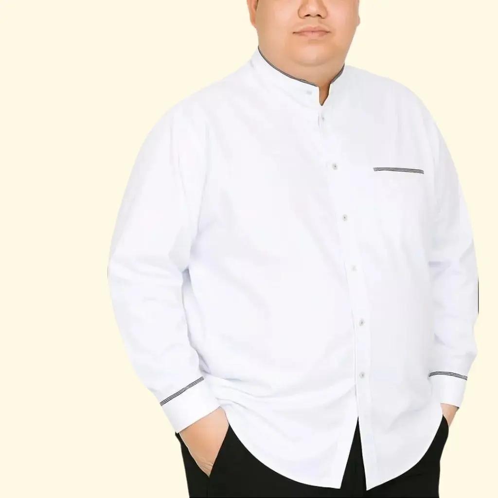 Kemeja Pria Lengan Panjang Big Size Jumbo Modern Baju Koko Dewasa Putih Polos Muslim Premium XXXXL
