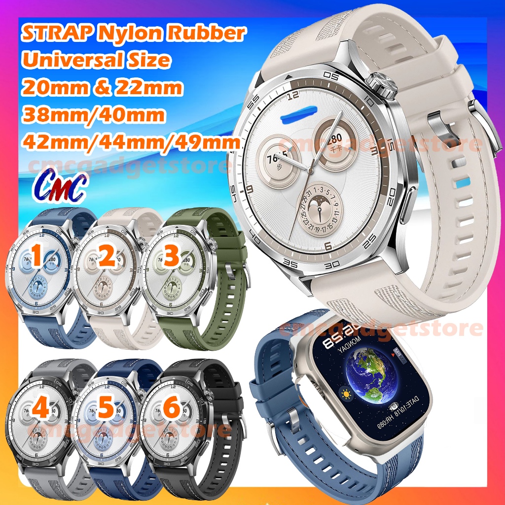 Strap Smartwatch NYLON RUBBER CormiC Tali Jam Tangan Karet Canvas 22mm 20mm 18mm 24mm 26mm Universal