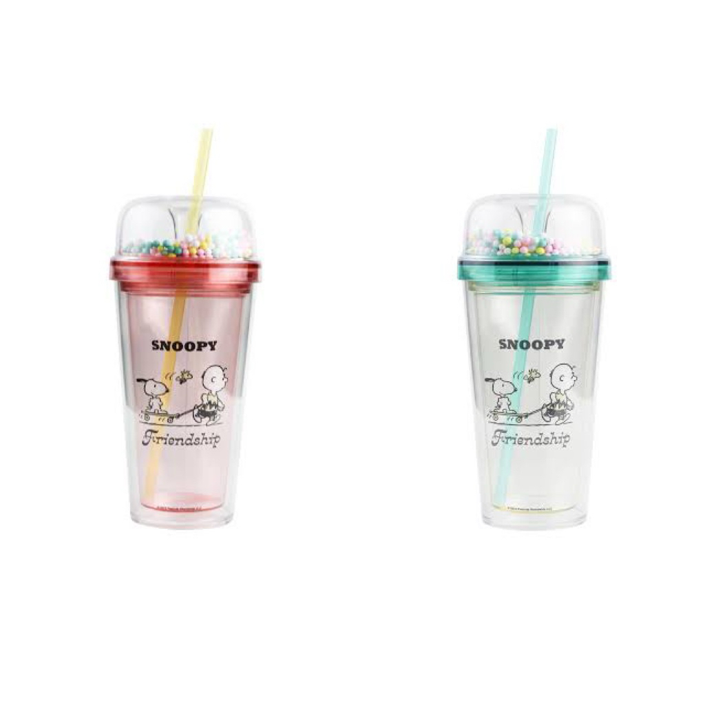 Miniso Snoopy Summer Travel Tumbler Double Wall Green Pink / Miniso Tumbler Minum Snoopy 480ml