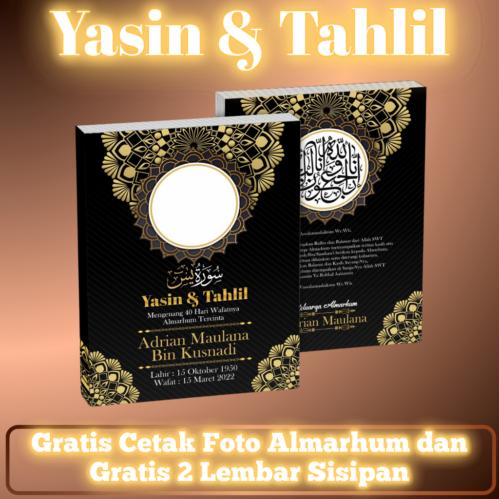 Buku Yasin dan Tahlil Custom Lengkap Cetak Foto Almarhum Softcover Naelena