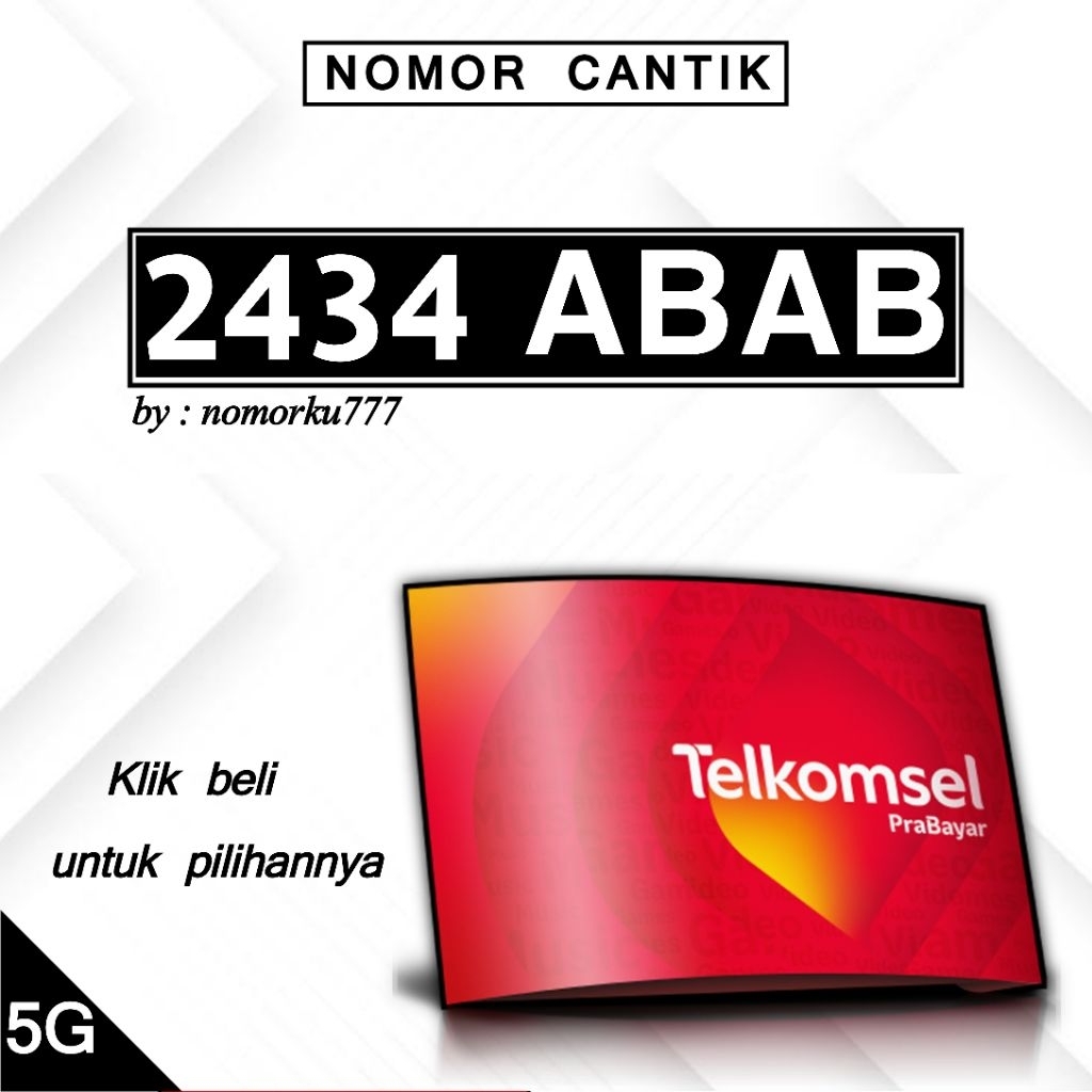 Nomor cantik kartu perdana Telkomsel support 4G/5G SERI [2434ABAB-3000]