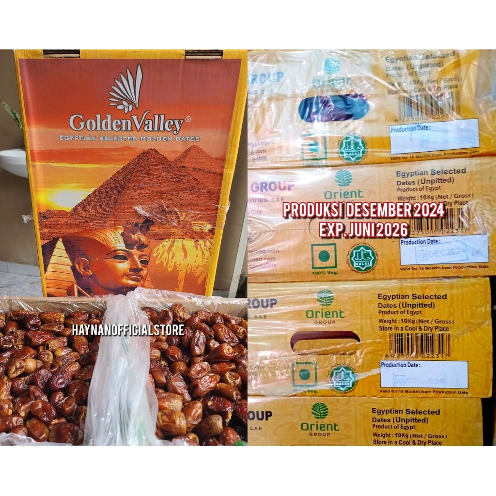 

Kurma Mesir Golden Valley 10Kg FRESH PANEN TERBARU! PROD.2024 EXP.2026