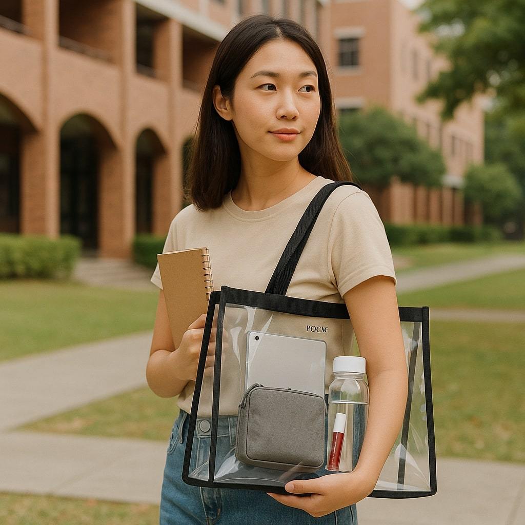 Tas Transparan Mika PVC Tebal 0.4mm | Tote Bag Waterproof 40×31 cm | Cewek Cowok Campus Travel Daily