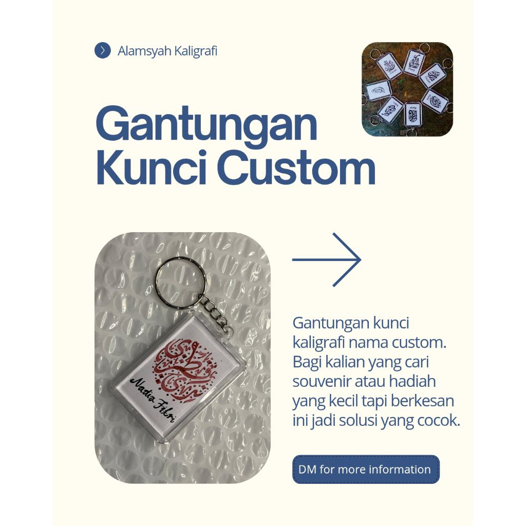 Gantungan Kunci Kaligrafi Nama Custom Tulisan Tangan | Handmade Islami Unik | Souvenir unik | Souven