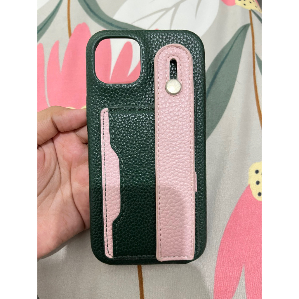 Case Iphone 13 - Semi kulit (Pink dan green emerald)