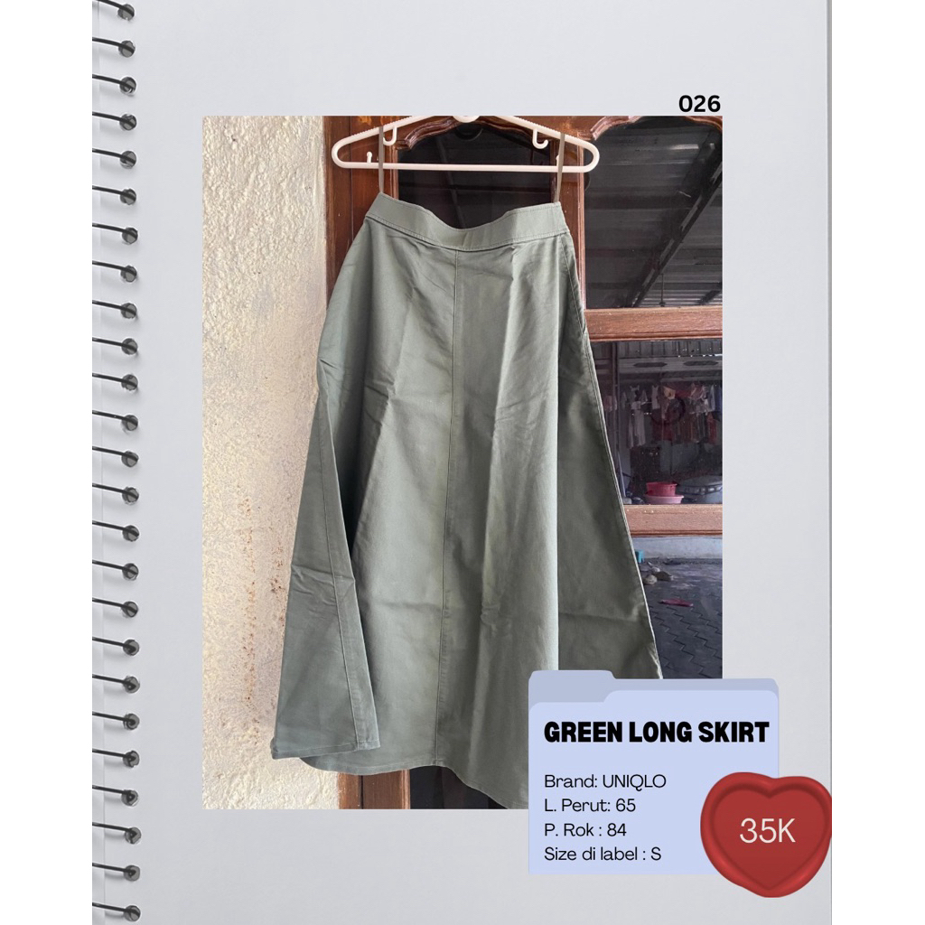 Uniqlo Green Long Skirt Rok Panjang Hijau Brand Uniqlo Preloved