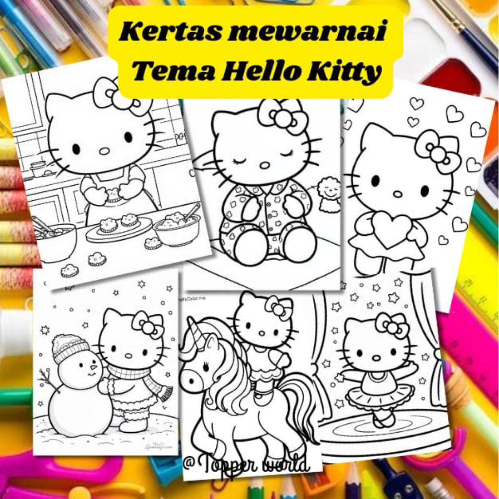 

20 LEMBAR KERTAS MEWARNAI ANAK TEMA HELLO KITTY (READY LANGSUNG KIRIM)