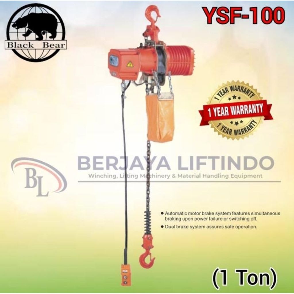 Mesin chain hoist 1 Ton x 6 meter Black Bear YSF-100 / Elektrik chain hoist 1 Ton x 6 meter Black Be