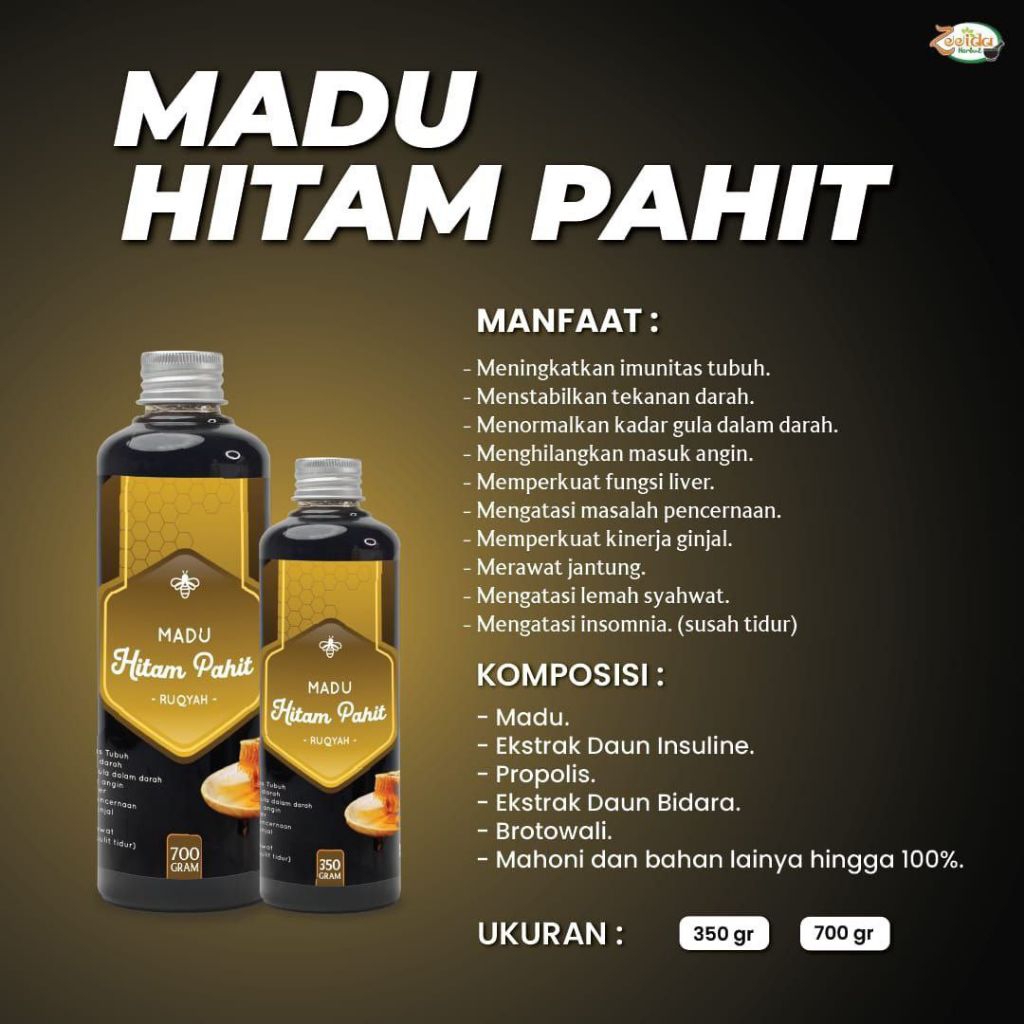 

Madu Hitam Pahit Premium Zeeida 350gr dan 700gr