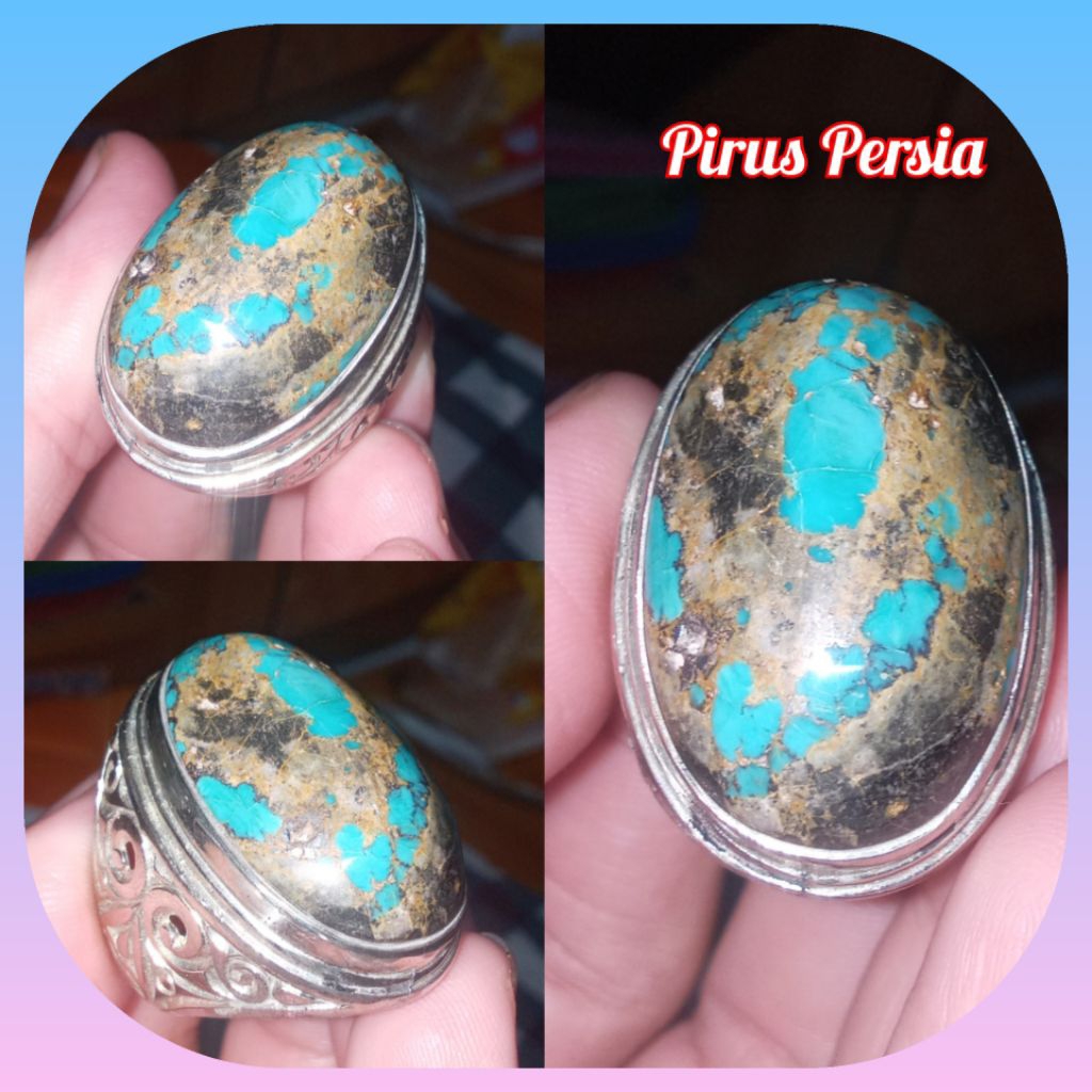 Cincin Batu Permata Pirus Persia Biru Top Jumbo Natural