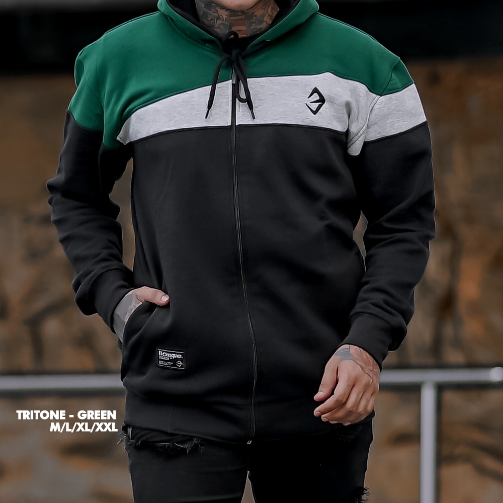 Bossque X Hexsys - Tritone Hoodie Pria Color Block Sweater Pria Hoodie Bordir Jaket Hodie Kremlin