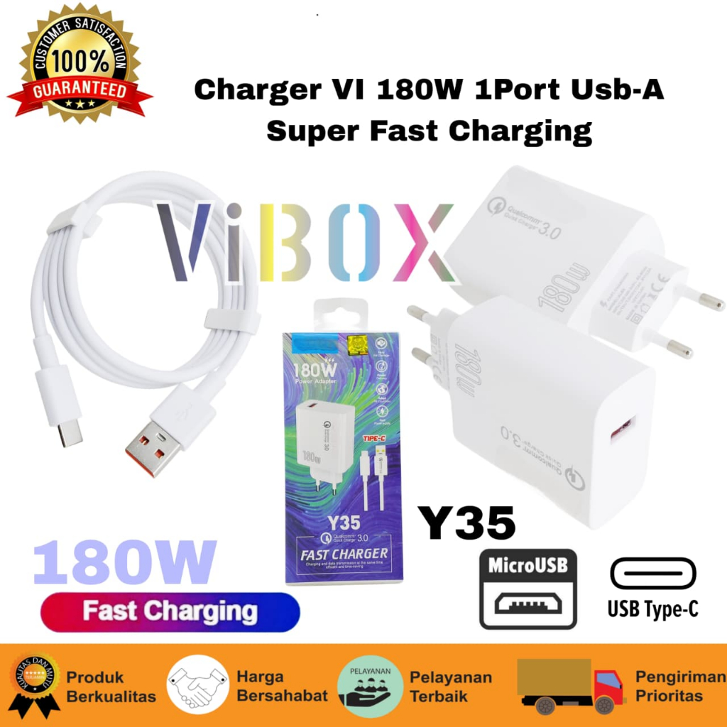 Charger vivo Y35 Ori 100% 180W Support FastCharging kompatible semua hp smartphone android PROMO SEN