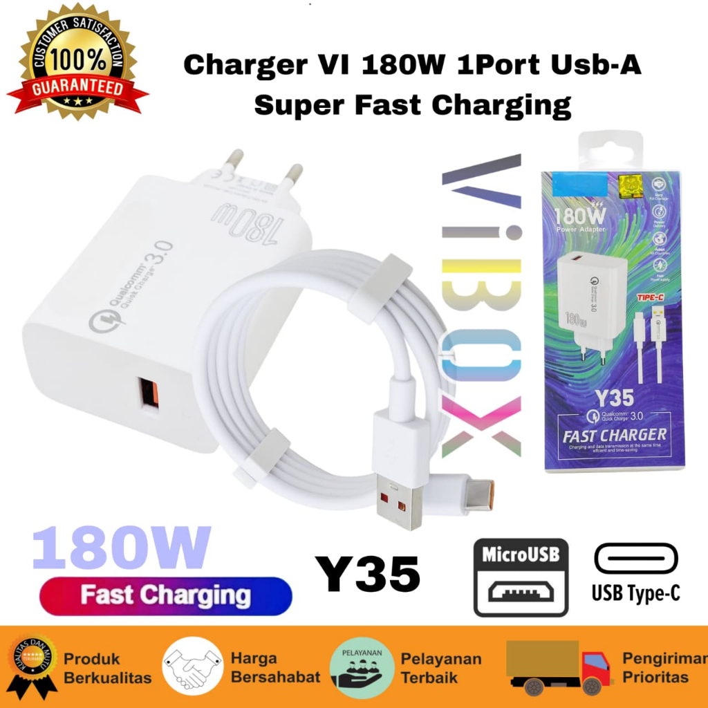 Charger vivo Y35 Ori 100% 180W Support FastCharging kompatible semua hp smartphone android BY SMOLL