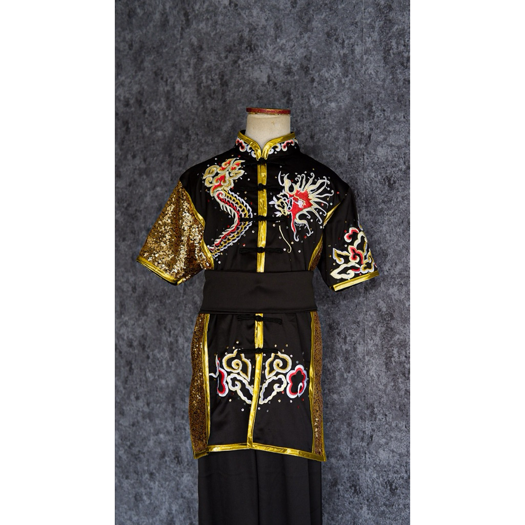 PO Baju Wushu Bordir Baju Wushu Tanding Premium Seragam Baju Wushu Hitam Gold Bordir Naga Besar