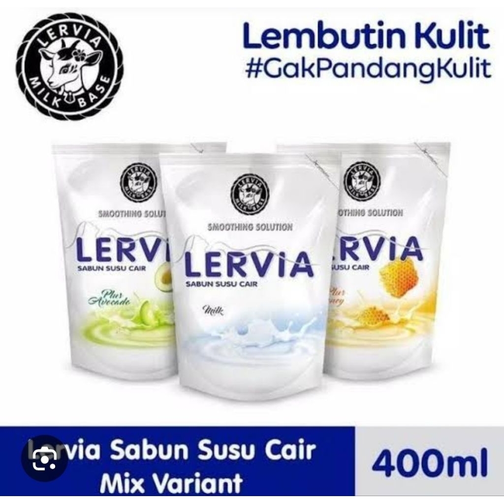 Lervia sabun cair 400 ml / Sabun Cair Lervia 400 ml / Sabun Mandi Susu Cair Lervia Refill Pouch
