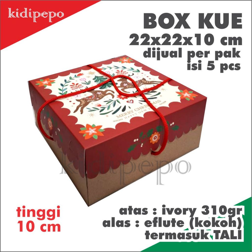 

DUS KUE BOX EFLUTE NATAL / CHRISTMAS UKURAN 22x22x10 CM - ISI 5 SET