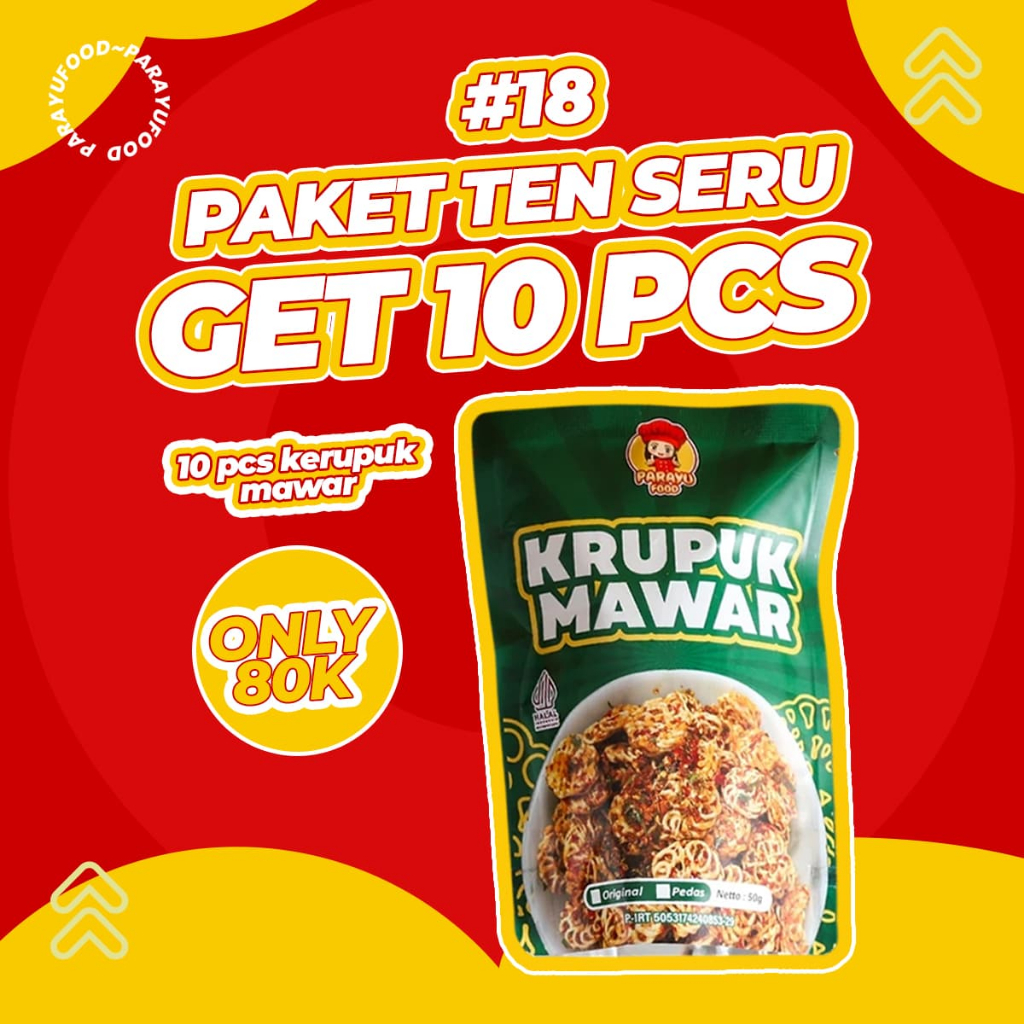 

Parayu Food - Paket 10 PCS Kerupuk Mawar Kering Pedas Gurih 50 Gram