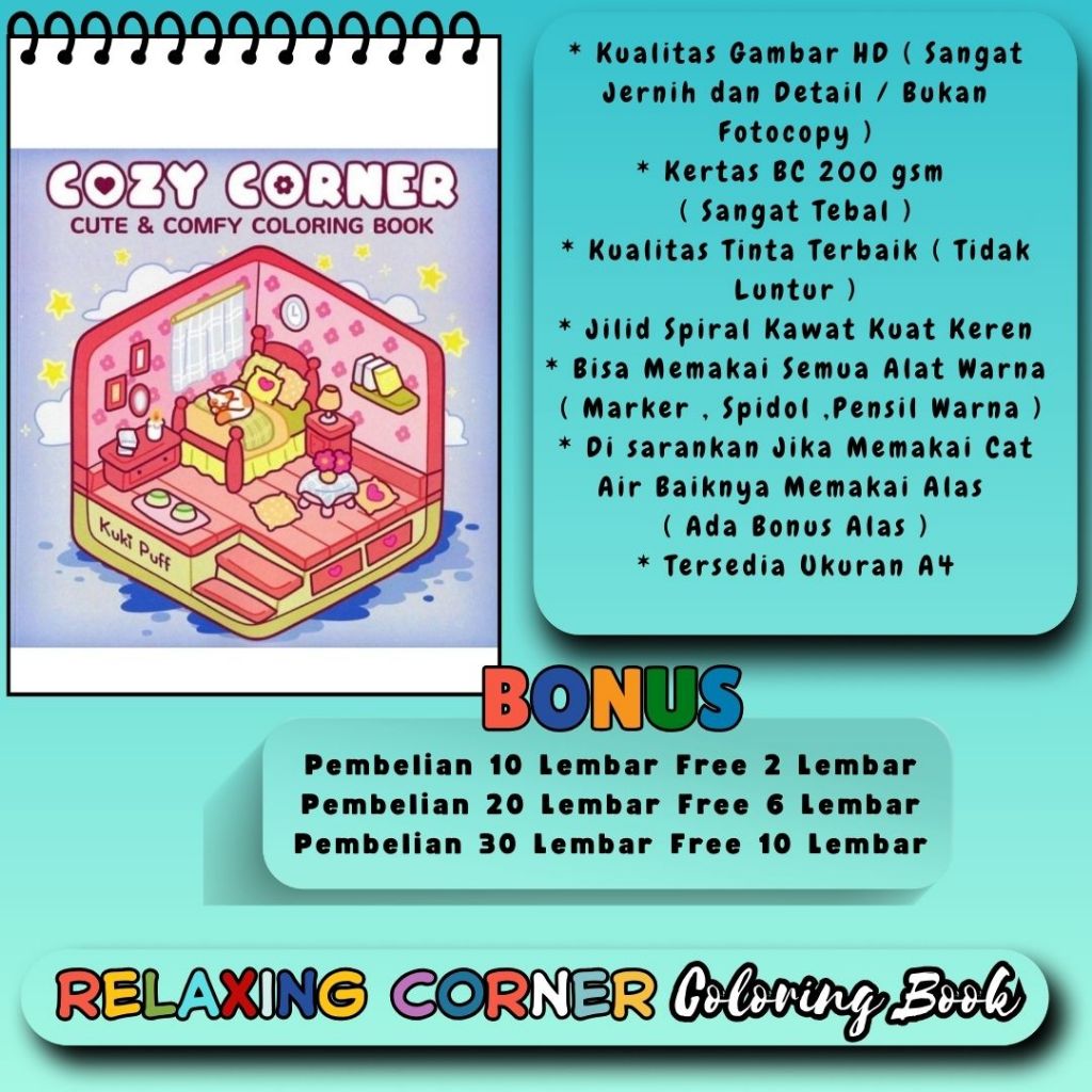 

Buku Mewarnai Cozy Corner Cute & Comfy: Aesthetic Coloring Book Untuk Anak SD Dewasa Kertas Tebal 200 gsm Gambar HD Jernih Jelas