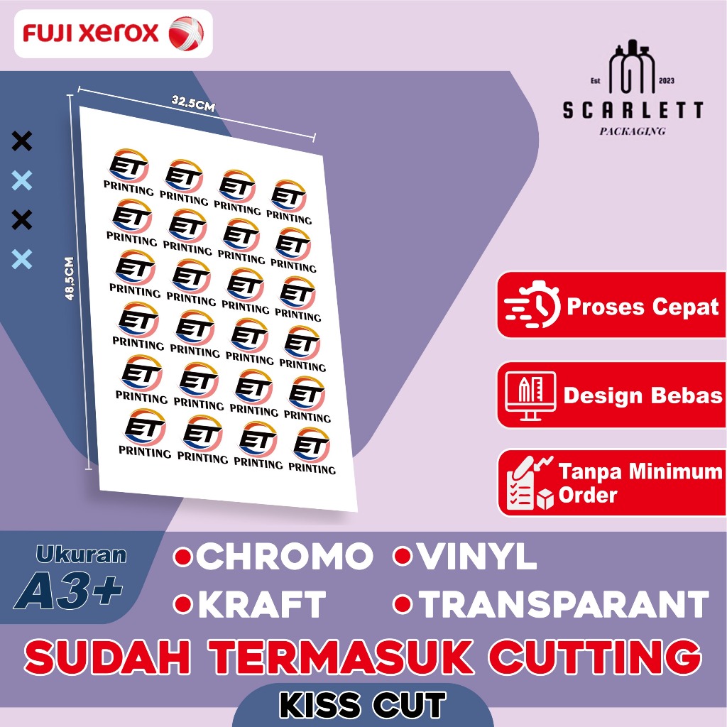 Cetak Sticker A3+ Chromo / Bontak / Vinyl Include Cutting - Cetak Stiker Label / Brand Logo