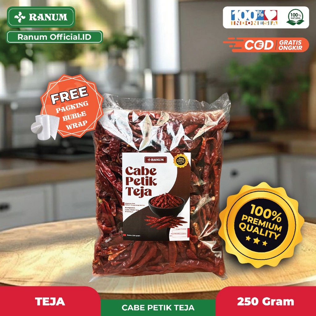 

Cabe Teja Kering Pedas 100% Cabe Asli 250 Gram | Bumbu Masakan, Sambal, Balado, Rica-Rica