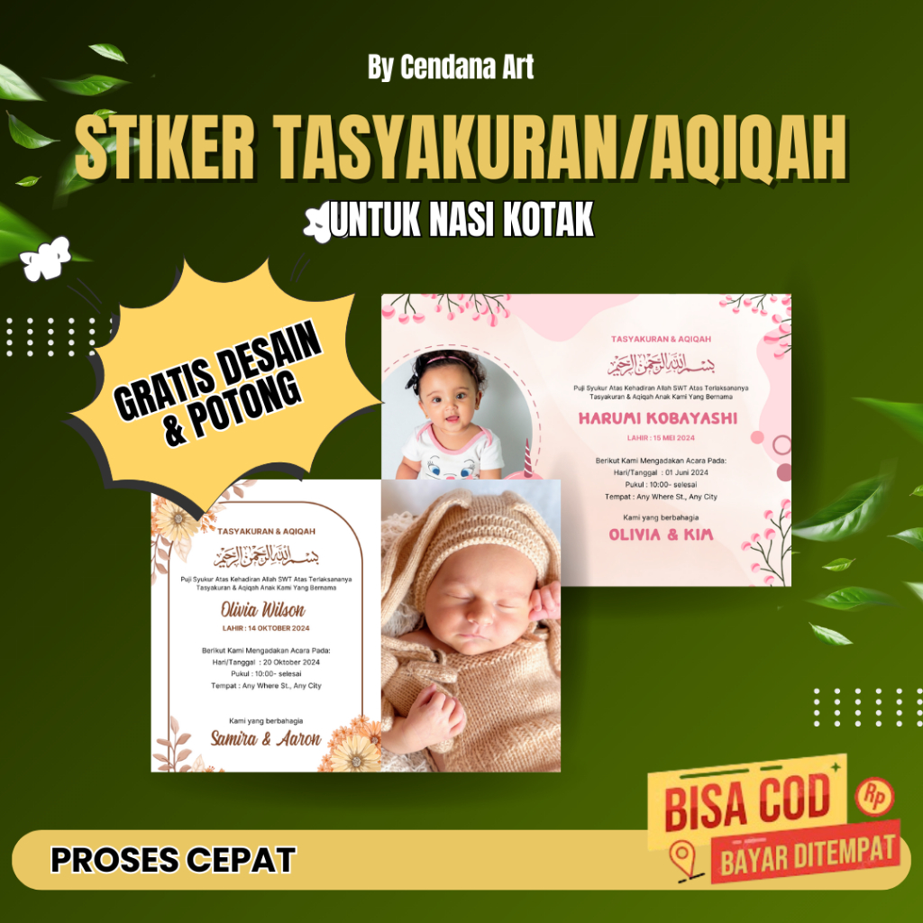 

stiker glossy aqiqah bayi custom nasi kotak / tedak sinten / proses cepat gratis cutting bisa cod