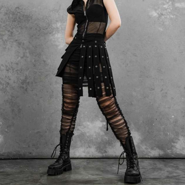MOOROOAH | EYELETE SKIRT | BAHAN LEATHER DAN SEMIWOOL | SKIRT STREETWEAR PUNK GOTHIC HITAM | MOOROOA