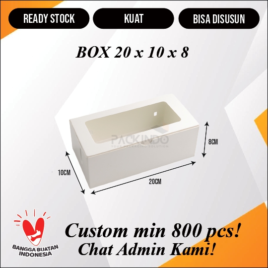 

(10 pcs) Tempat Kue Kotak Dus Wadah Ivory Polos 20 cm x 10 cm x 8 cm Jendela Mika