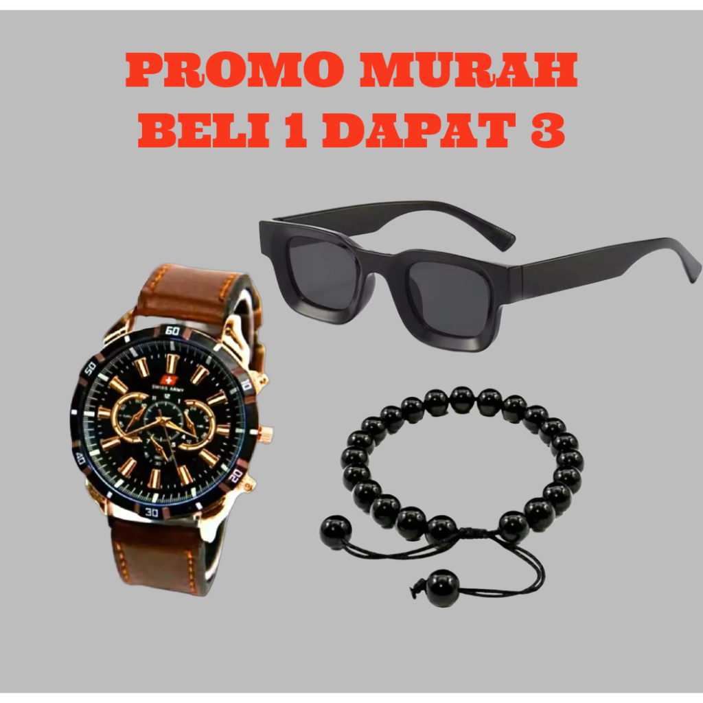BELI 1 DAPAT 3  Jam Tangan Pria Masa Kini Model Tali Kulit Crhono Variasi Bonus Kacamata Keren Dan G