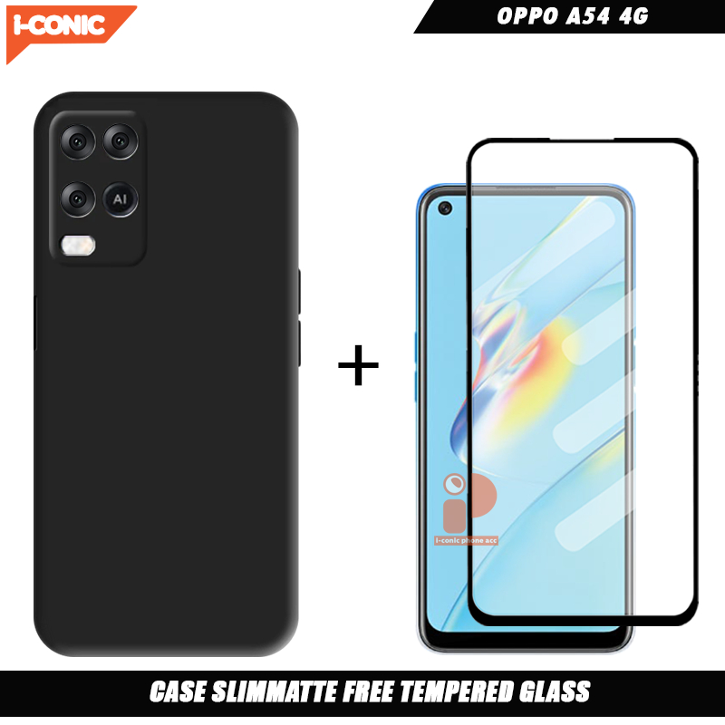 Case Black Matte Oppo A54 4G Casing + Tempered Glass Layar Kaca Full Cover