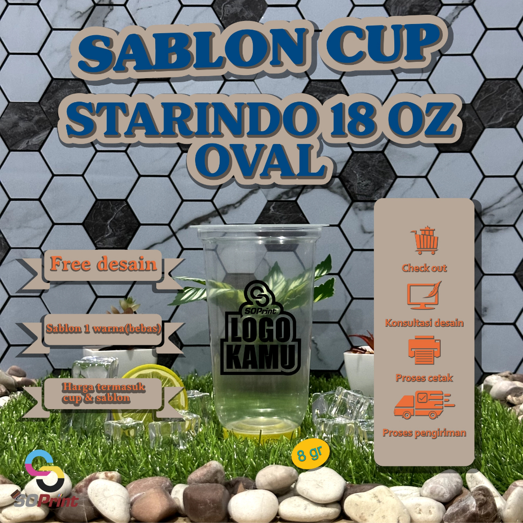 SABLON CUP STARINDO 18 OZ OVAL 8gr | SABLON GELAS PLASTIK | CUSTOM CUP | CUSTOM GELAS PLASTIK