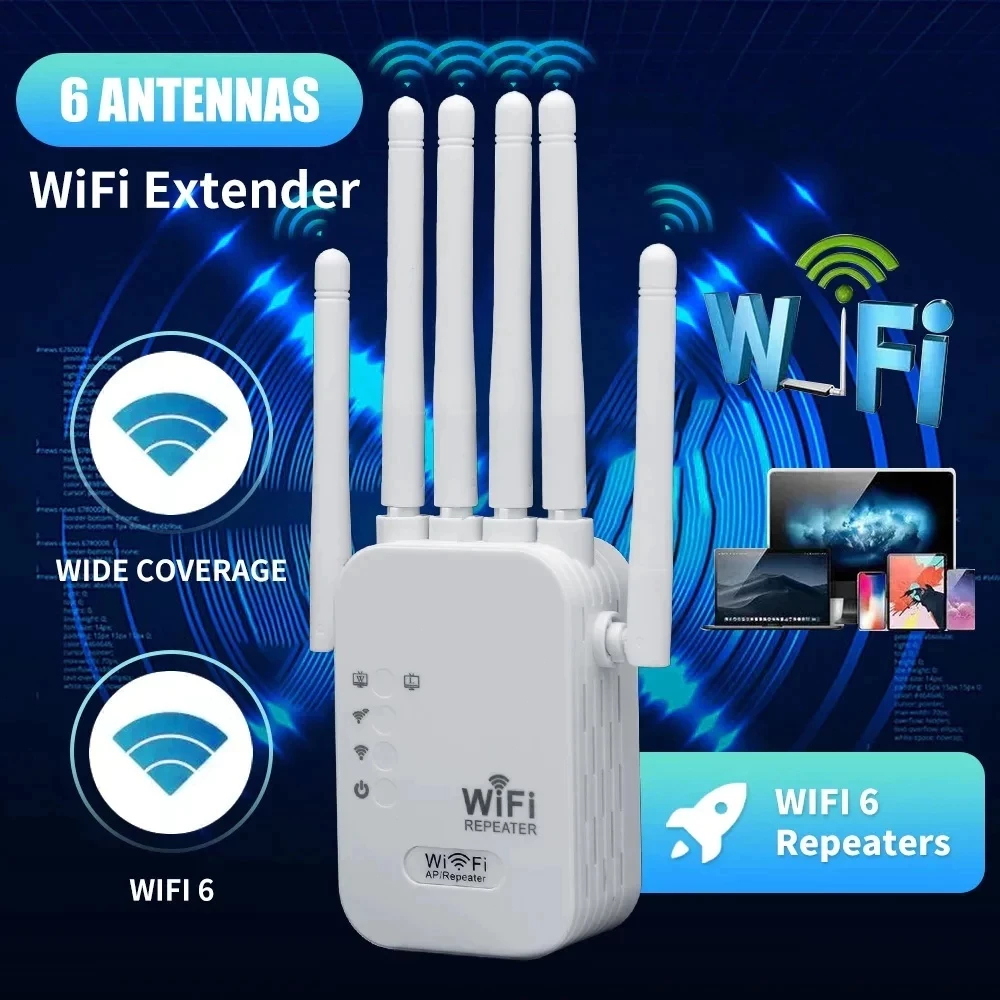 【COD】6 Antena Kuat WiFi Repeater Penguat Sinyal Amplifier Signal Wifi 1200Mbps Wireless WiFi Signal 