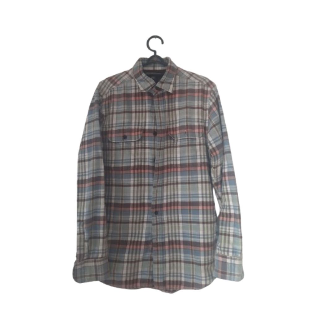 Kemeja Flannel Uniqlo Second Lengan Panjang Pria Wanita Kotak Kotak