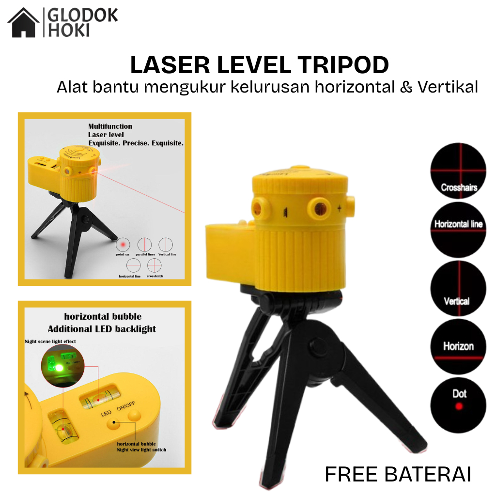 GH - Laser Leveler Siku Laser Waterpass Kaki Tripod Siku Tukang Laser Level Alat Pengukur Kelurusan