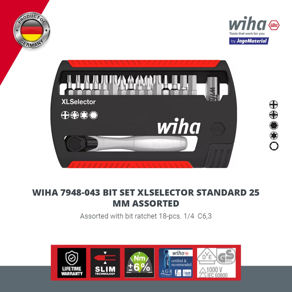 Wiha 7948-043 Bit Set XLSelector Standard 25mm Assorted - Set Mata Obeng