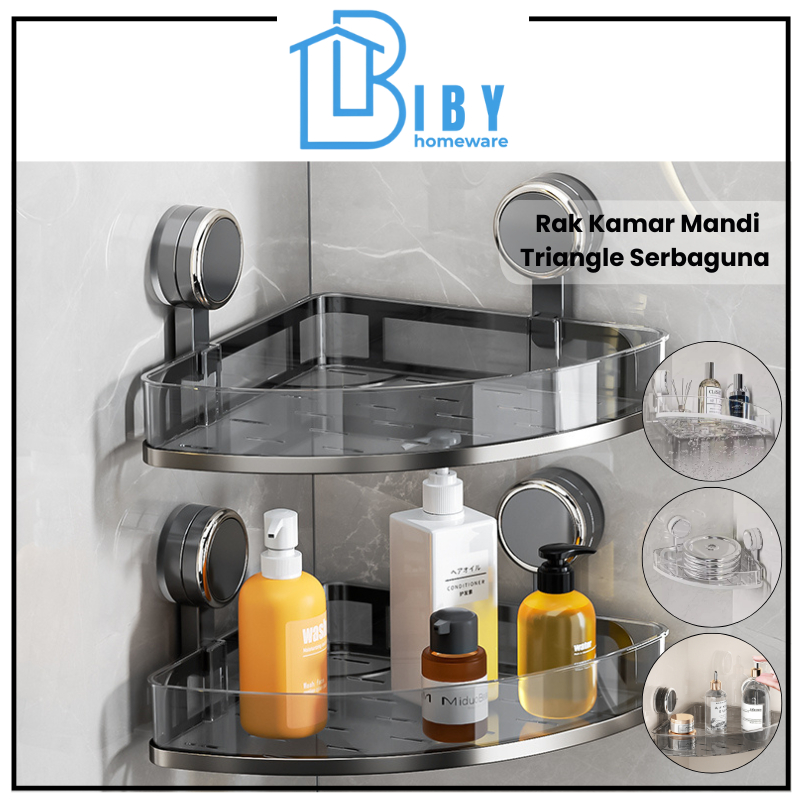 BIBY Rak Kamar Mandi Triangle Serbaguna Cantik Rak Kamar Mandi Plastik Estetik Rak Sabun Shampoo Tra