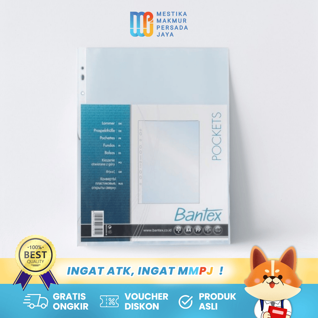 

Bantex Pocket Transparan A4 0.06mm 2035EW | Plastik Sheet Protector PP Anti Lengket Fotokopi