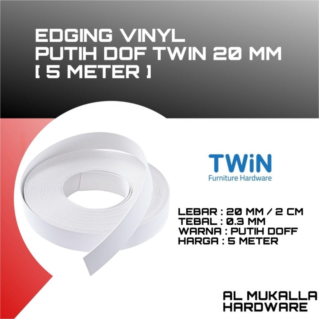 Edging Vinyl Putih Doff 20 mm / 2 cm TWIN | Vinil Vynil Plimir PVC 5 Meter